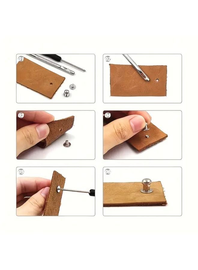 30 مجموعة من المسامير المعدنية الفضية البيضاء مقاس 8 مم للحرف الجلدية، حزام الساعة، DIY - Image 2